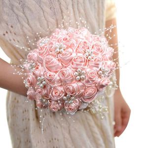 Ramos de flores con cinta de perlas, flores románticas, rosas, ramo de novia artificial hecho a mano, accesorios de boda - Product Image 2