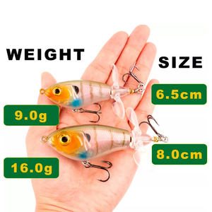 Leurre de pêche flottant SKM Whopper Popper pour carpe et brochet, double hélice, queue souple rotative, appât dur, leurre nageur pour achigan, 9g/16g - Product Image 6