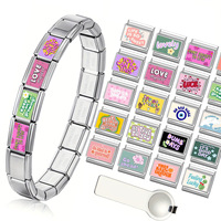 Bracelet modulaire italien avec motif DIY pour les amoureux, bracelet à breloques élastique assemblé à la main, bracelet jonc modulaire, cadeau positif pour amis