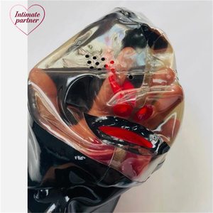 Masque en latex sexy pour fétichisme, avec trous pour les yeux, bâillon pour la bouche, tube nasal et fermeture éclair arrière, pour usage BDSM adulte - Marque pour partenaire intime - Product Image 3