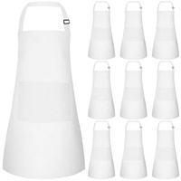 Lot de 10 tabliers à manches réglables réutilisables pour enfants avec 2 poches pour la cuisine, la pâtisserie, la peinture et l'artisanat (blanc)