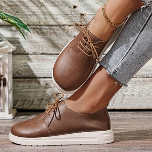 New Lace-Up Thick Sole Casual Sneakers for <b>Women</b> Plus Size Retro Round Toe Sport Shoes - Product Image 1