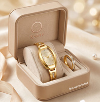 Jam Tangan Quartz Wanita Xsvo Brand Berbentuk Tonneau Emas - Bertabur Permata, Set Cincin Lengkap - Pasokan Langsung dari Sumbernya