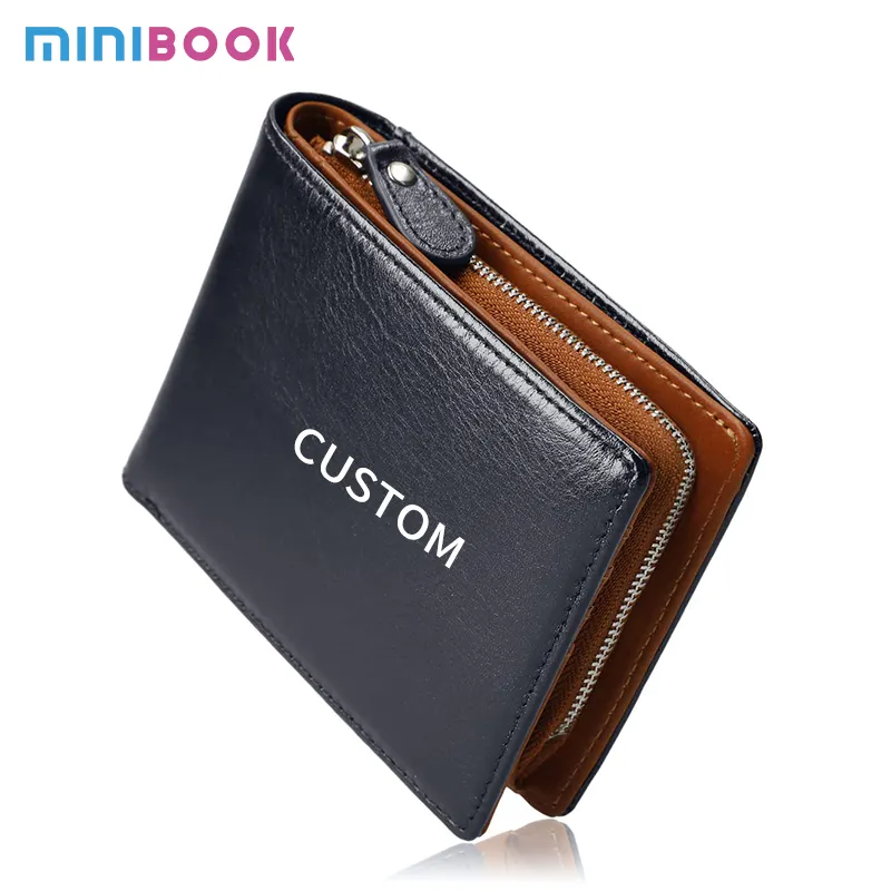 New Business Real Leather Multi Card Small Folding Card Holder Bifold Wallet With Zipper