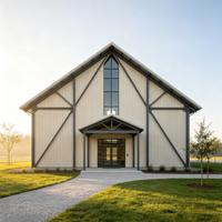Bâtiment de cérémonie religieuse modulaire préfabriqué en structure métallique, résistant au vent et à faible entretien