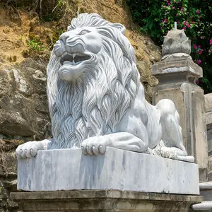 Estatua de mármol tallado a mano, estatua de animal, Tigre, decoración de parque, zoológico