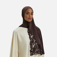 FRC 2026 Nouvelle Mode Hijab en Jersey Liquide avec Bordure Brodée, Doux, Léger, Extensible, Longue Écharpe en Jersey Soyeux pour Femmes Musulmanes