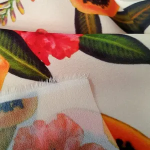 热带水果植物印花面料夏威夷风格Yama外贸衬衫裙子碎花绉纱数码印花面料