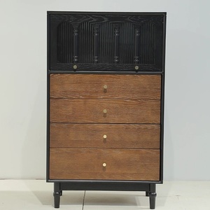 Retro Style Solid Wood <strong>Chest</strong> <strong>of</strong> <strong>Drawers</strong> Living Room Storage Cabinet Multi Functional Dark Walnut Color Furniture - Product Image 4