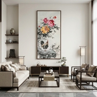 Peinture chinoise Lingfeng, pivoine et coq peints à la main, sur papier Xuan écologique, disponible sans cadre/en rouleau, motif oriental porte-bonheur pour mur