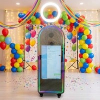 Photomaton portable avec miroir pleine longueur de 32 pouces, éclairage RVB, logiciel Dslrbooth gratuit, écran tactile pour selfie, photomaton pour mariage et fête