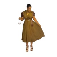 Robe élégante pour femme, col tailleur, manches bouffantes, taille plissée, style transfrontalier Europe-Amérique, collection été 2026