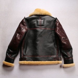 Hiver épaississement B3 hommes fourrure de mouton manteaux en cuir véritable grande taille Casual Bomber Airmen rétro 100% laine peau de mouton - Product Image 5