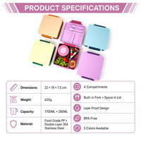 Boîte à lunch portable sans BPA en Tritan avec poignée, 4 compartiments, anti-fuite, compatible micro-ondes, pour la préparation des repas