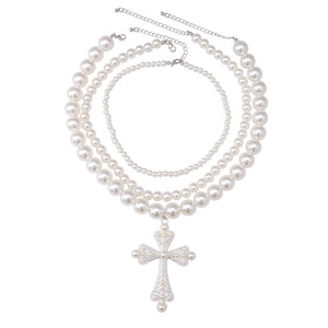 Ensemble de colliers croix punk exagérés style euro-américain, multi-couches, avec perles d'imitation, chaîne de clavicule pour soirée - Product Image 4