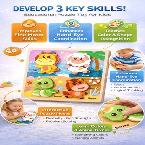 Деревянная развивающая игрушка Монтессори «Четыре в одном»: головоломка «Драконы, змеи, лошади и овцы» для совместного обучения родителей и детей - Product Image 4