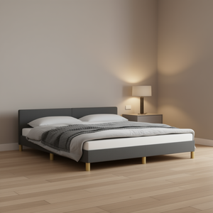 Cadre de lit en tissu gris foncé, capitonné, minimaliste, lit moelleux, meubles de chambre à coucher - Product Image 2