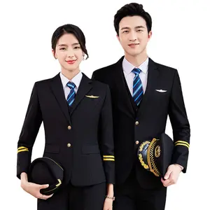 Autumn High-Speed Rail Class Aviation Uniform Professional Stewardess and Flight Attendant Work Suit Men Women Wholesale Airline