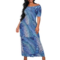 Robe longue décontractée florale à manches courtes et épaule unique pour femme, style polynésien Puletasi Samoan, ensemble 2 pièces, vente en gros personnalisée