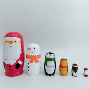 Venta al por mayor de artesanías de madera decoración del hogar regalos de Navidad de seis capas de Papá Noel muñeca rusa Matryoshka muñecas de madera anidadas - Product Image 1