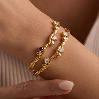 Bracelet jonc populaire en acier inoxydable plaqué or 18 carats avec zircon incrusté en forme de cœur, bijoux pour femmes, simple et inaltérable