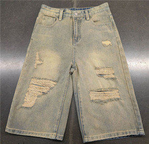 Shorts <span class=keywords><strong>de</strong></span> Pierna Recta y <span class=keywords><strong>Cintura</strong></span> <span class=keywords><strong>Alta</strong></span> para Mujer Estilo Americano <span class=keywords><strong>de</strong></span> Verano Ropa <span class=keywords><strong>de</strong></span> Calle <span class=keywords><strong>Vaqueros</strong></span> Rotos - Product Image 5