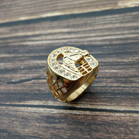 Bague pour homme de qualité supérieure, style hip-hop, personnalisée, en acier inoxydable doré et argenté, sertie de pierres, design fer à cheval creux
