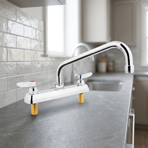 Grifo de cocina comercial de doble manija con caño largo, grifo mezclador de agua fría y caliente de 8 pulgadas para restaurante - Product Image 3