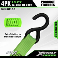 Xstrap 1 pouce 15 pieds 4 pièces Attaches à cliquet avec crochets en S pour SUV, barres de toit de voiture, moto, jet ski, motoneige, tracteur de jardin.
