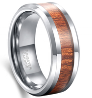 Bague OAHLAN en tungstène plaqué argent 8 mm avec incrustation en bois de Koa véritable, alliance pour homme et femme, bijoux de mode, cadeau