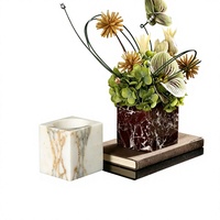 Vase à fleurs en marbre naturel massif, cube moderne de luxe, décoration de table pour la maison et l'hôtel, taille personnalisée, logo disponible