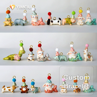 Pendentif animal en acier inoxydable plaqué or PVD YML, chiot de dessin animé avec chapeau de fête, sirène, ours en peluche, chiot, breloque DIY