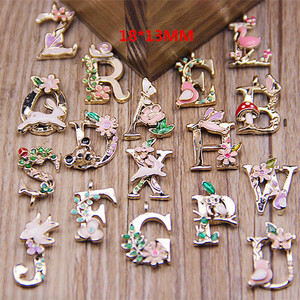 26 lettres pendentif or goutte à goutte huile fleur lettre alliage pendentif Bracelet collier pendentif bricolage cheveux accessoires bijoux accessoires - Product Image 2