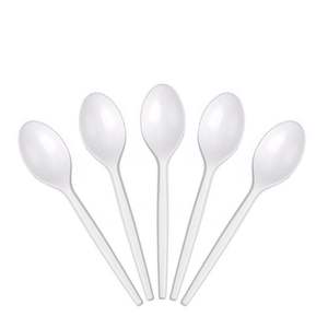 500 Cucharas desechables de plástico reutilizables 12,5 cm de longitud Cubiertos blancos - Product Image 1
