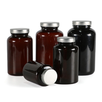 Sellado de tarros de pastillas vacías de 5oz, botellas de plástico ámbar de 150cc con tapa negra, botella de suplemento nutricional de 150ml