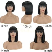 Perruque brésilienne courte bob en cheveux Remy avec frange, fabriquée à la machine, pour dentelle transparente, haute qualité, couleurs blond et brun