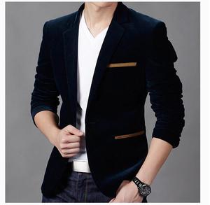 SF0064F <span class=keywords><strong>giacca</strong></span> Blazer da uomo in velluto nero di ultima moda modello Business Casual con chiusura di pantaloni color mosca vestito di lusso - Product Image 3