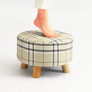Round Soft Bench Footrest Step Stool Padded Seat Sofa Shoe Wooden Footstool Ottoman Home <strong>Small</strong> Solid Wood <strong>Pouffe</strong> Foot Stool - Product Image 3