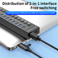 En stock 10-en-1 USB 3.0 HUB Station d'accueil Type C Hub avec commutateur ordinateur données multi-port séparateur indépendant pour ordinateur portable