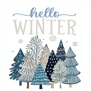 Drapeau de jardin personnalisé avec logo, 12x18 pouces, double face, arbres bleus, polyester, Hello Winter, pour la décoration - Product Image 3
