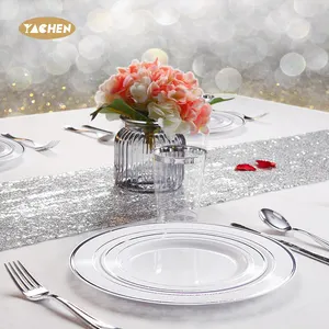 YACHEN altın gümüş kullanımlık plastik tabaklar tek kullanımlık sofra yemek seti doğum günü düğün parti malzemeleri kitleri için