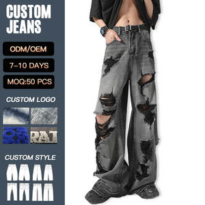 กางเกงยีนส์เดนิมยี่ห้อ YUCE สไตล์สตรีทแวร์ลำลอง ลุควินเทจ ขาดเซอร์ๆ ทรงขาบานสไตล์คาวบอย Y2K - Product Image 4