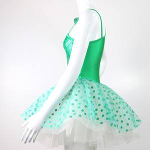 JW-vestido de espectáculo de ballet de jazz para niños y niñas, traje de lentejuelas brillantes de un hombro, falda de tutú, traje de baile - Product Image 2
