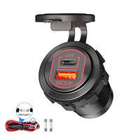 Chargeur de voiture universel avec lumière LED, USB TYPE-C 65W, prise d'alimentation, allume-cigare, lumière étanche pour voiture, camion, VTT, fourgonnette