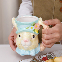 Redeco Kreative Hasenform Keramiktasse 3D Tierdesign Dekoratives Trinkgefäß Osterhase Kaffee Keramikbecher Personalisierte Tasse