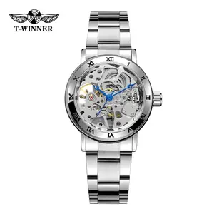 Winner 519 Dress Ladies Wrist Watch Skeleton Mechanical Gold Watch For Women Luxury Top Metal Strap Elegant Rose Silver Color