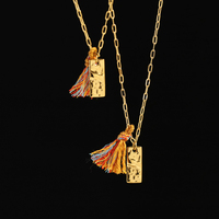 Buatan tangan kalung liontin kotak geometris wanita, rantai kabel baja tahan karat tali pelangi warna-warni buatan tangan emas 18K
