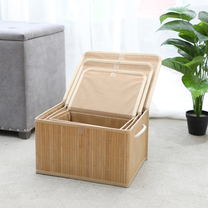Juego de 3 Cestas de Almacenamiento Rectangulares de Bambú Natural <span class=keywords><strong>con</strong></span> Tapas, Prácticas y Ecológicas para el Hogar - Product Image 4