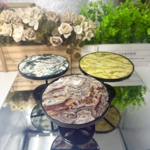Piatto Espositivo Rotondo in Agata <span class=keywords><strong>Crazy</strong></span> Lace Naturale all'Ingrosso con Supporto in Metallo, Lastra Lucida, Sottobicchiere in Cristallo per Tavolo Domestico - Product Image 1