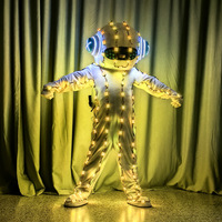Costume LED Lumineux en Coton Intégral avec Casque Audio et Batterie Rechargeable pour Fêtes d'Halloween, Bars et Spectacles Scéniques